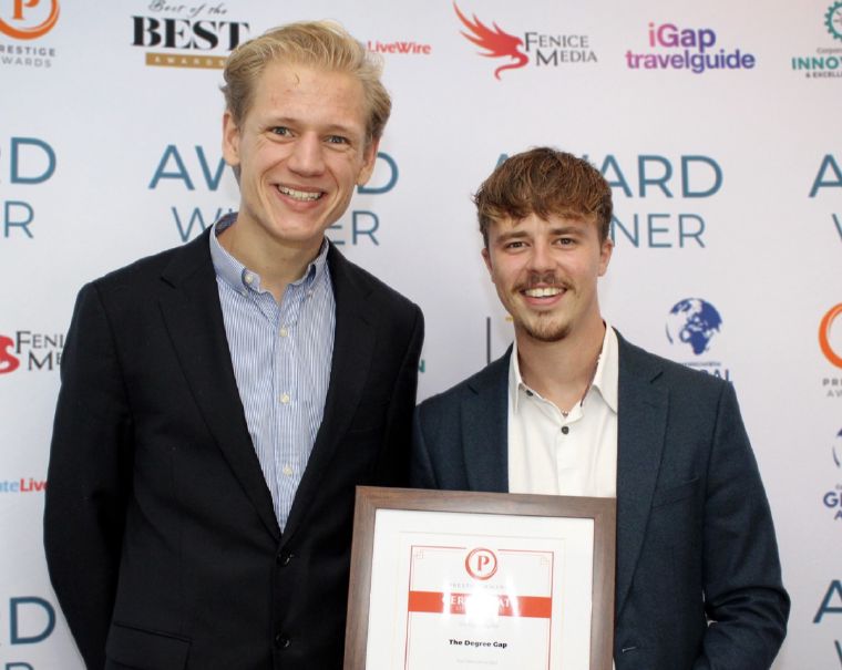 Harry and Joe, co-founders of The Degree Gap, with their Specialists of the Year award